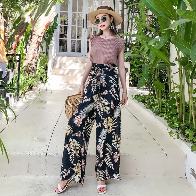 Брюки с широкими штанинами и высокой талией большие размеры|Брюки| |