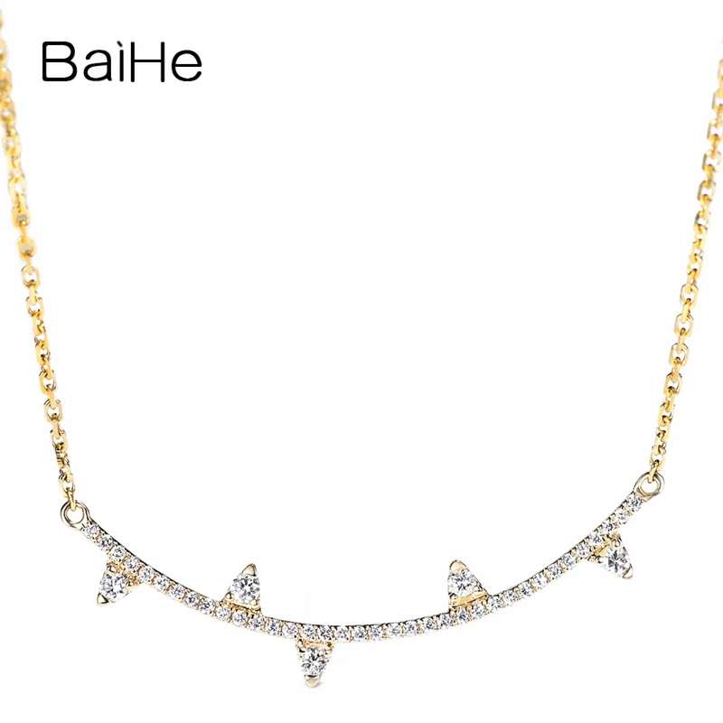 BAIHE однотонное 18K желтое золото для женщин H/SI 0.20ct натуральные бриллианты