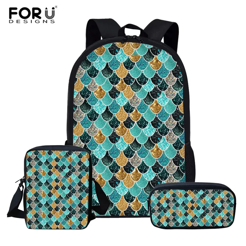 Комплект школьных сумок для мальчиков и девочек FORUDESIGNS, детские школьные ранцы с чешуйчатыми 
