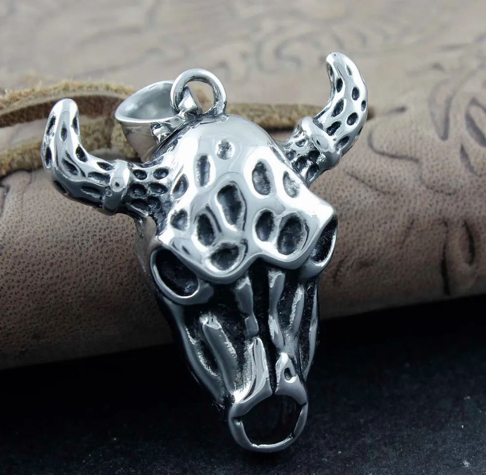 Мужская Подвеска Череп бык голова байкера рок из нержавеющей стали PH66|skull bull|charm
