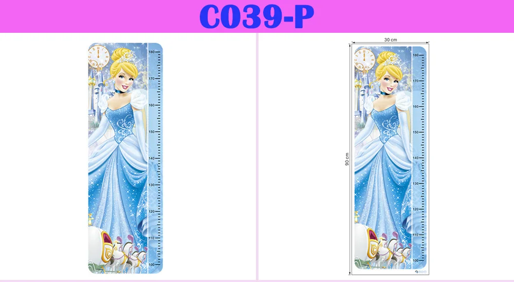 Snow White Anna Elsa Mermaid Rapunzel Cinderalle Belle Princess Growth Chart Wall Stickers Home Decor Kids Height Measure Decals