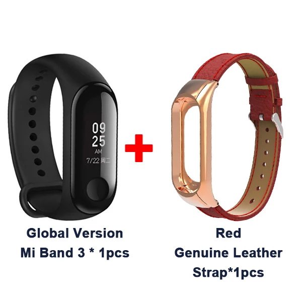 Add Gen leather Red Мировой Xiaomi mi, 3 полосы, умный браслет, браслет, 0,78 дюймов, OLED, мгновенное сообщение, идентификатор звонящего, mi Band 3, фитнес-трекер - Цвет: Add Gen leather Red