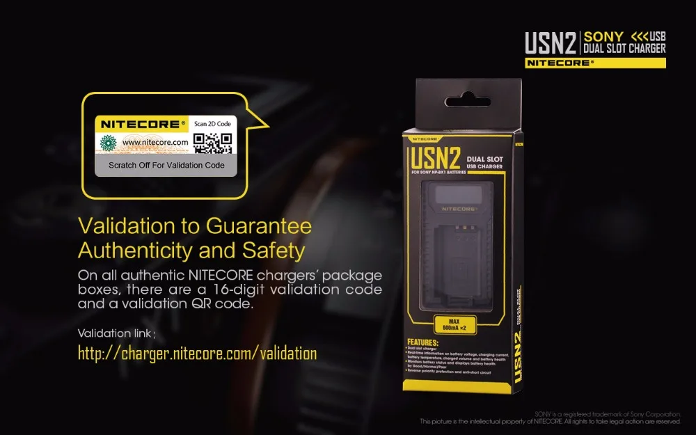 NITECORE USN2 зарядное устройство для камеры sony NP-BX1 батареи; совместимый с DSC-HX350, DSC-H400, DSC-HX400 DSC-RX100M5, DSC-RX1RM2