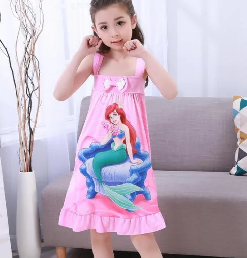 Летняя мода принцесса мультфильм Шорты для женщин dressespajamas детская одежда для сна хлопковая детская Ночные рубашки для девочек прекрасный Обувь для девочек nightdres YW367
