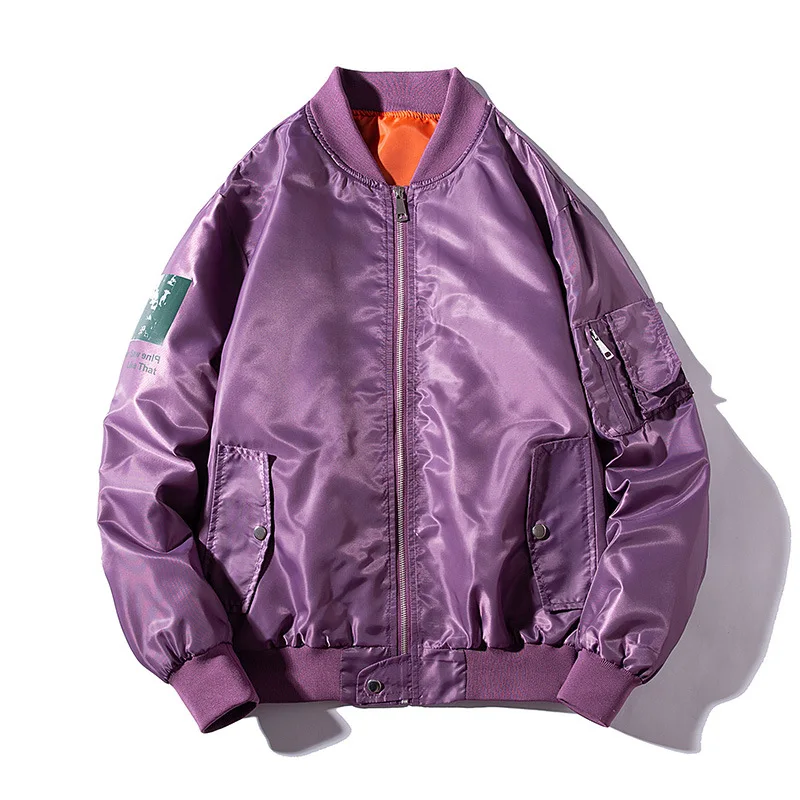 Осенняя тонкая Подростковая куртка twindbreaker бомбер фиолетового цвета армейский