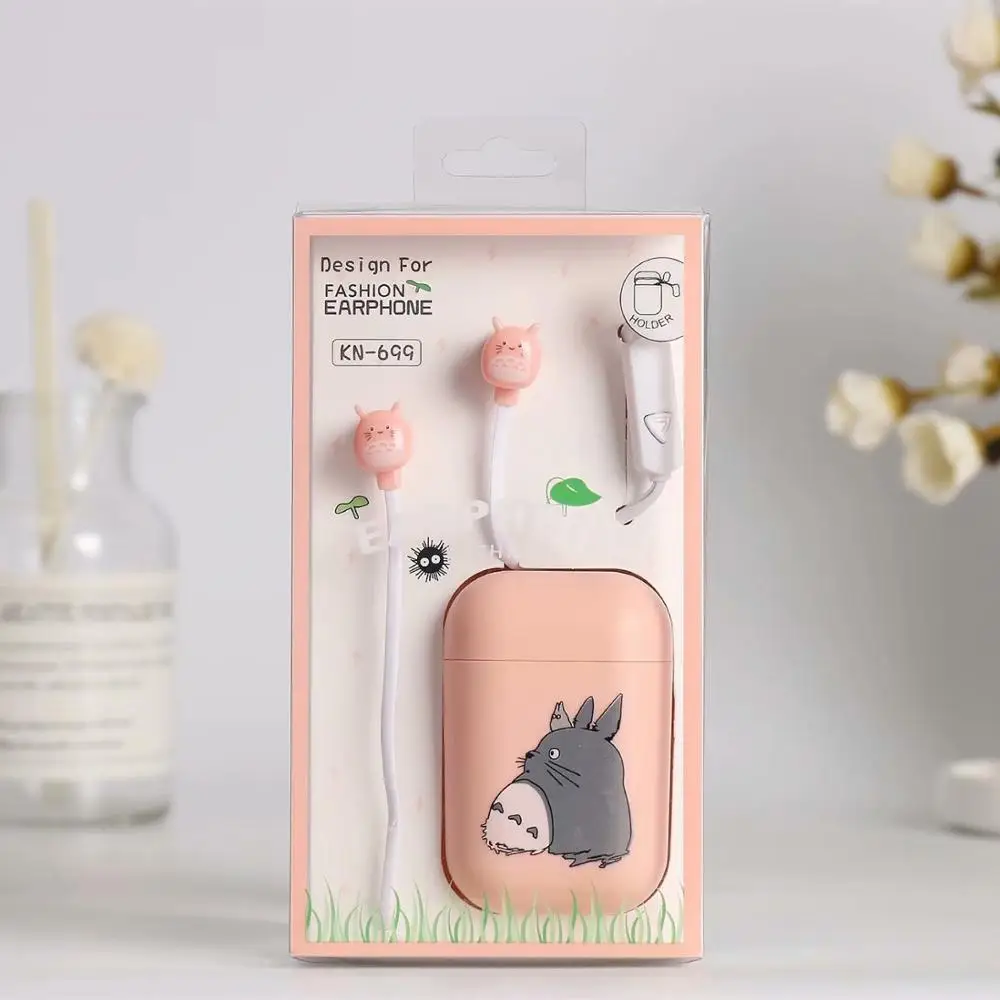 Розовый Fraflor милые наушники Totoro 3,5 мм с микрофоном, музыкальные Универсальные наушники-вкладыши с коробкой для хранения для Xiaomi, MP3, детей, студенток, подарок для девочек - Цвет: Розовый
