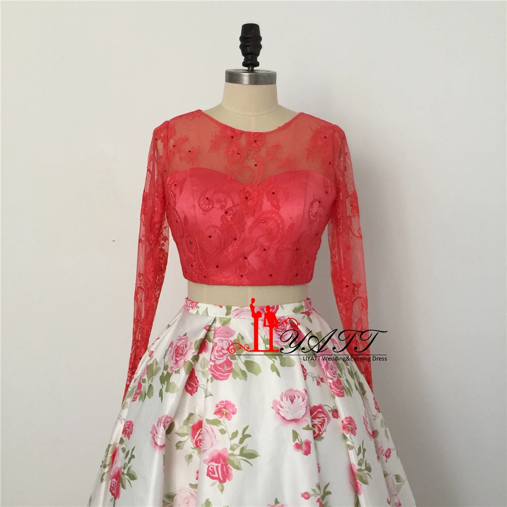 2017 Потрясающие вечерние платья для выпускного вечера с принтом из двух частей