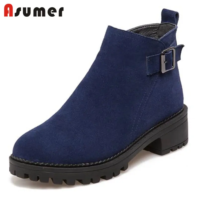 Женские замшевые ботильоны ASUMER с круглым носком на плоской платформе молнии