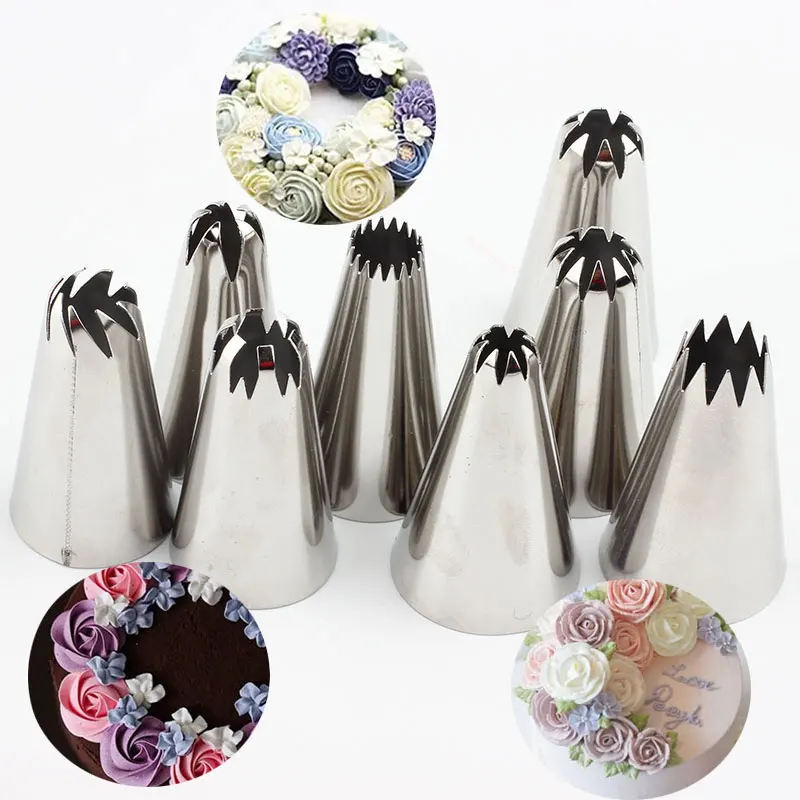 

8Pcs/Sets Rose Russian Icing Piping Stainless Steel Pastry Nozzles Decorating Tips Cake Decorator Cupcake Kitchen Accessories