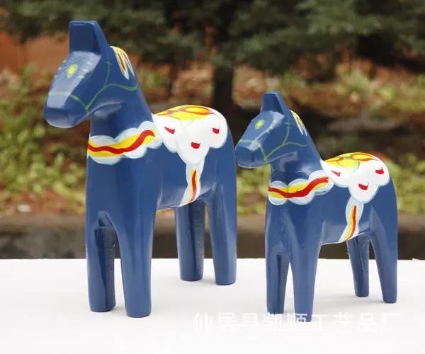 

zakka groceries hand-carved wood painted blue horse ornaments YY-LM20