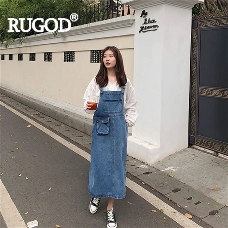 Платье RUGOD женское джинсовое на тонких бретелях модное повседневное длинное