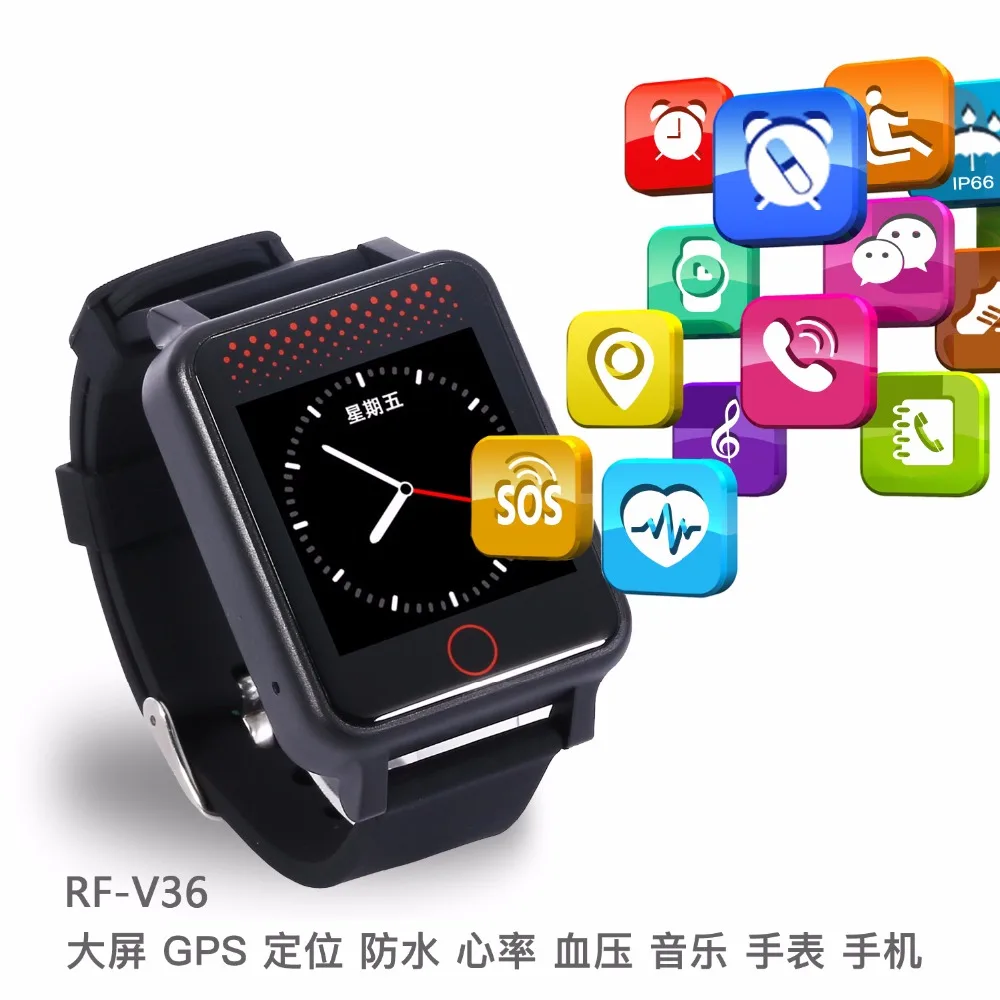 V36 1 54 дюймов сенсорный цветной экран 2G gps часы для человека осматривают