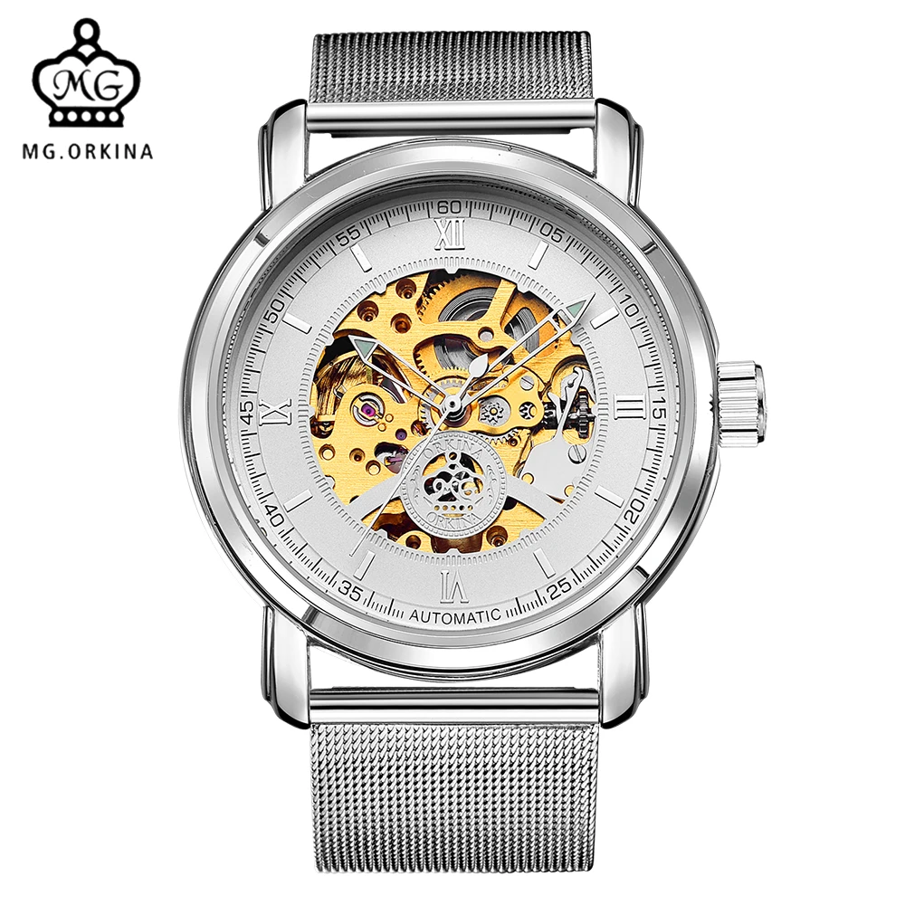 ORKINA мужские часы Топ бренд класса люкс Золотой Скелет автоматические