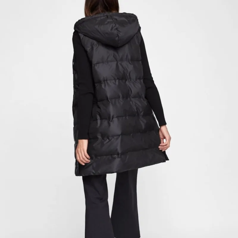 New Winter Womens Thick Warm Vest Coat Fashion Solid Long Hooded Outerwear Female Slim Sleeveless Down Jacket Plus Size XL