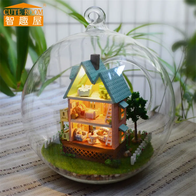 Симпатичный номер поделки Миниатюрный Кукольный домик с мебелью деревянные