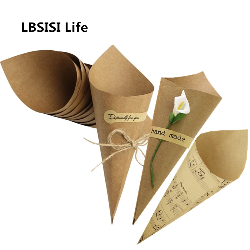 LBSISI Life 50 шт. Подарочная коробка из крафт-бумаги для конфет, печенья, конусов, мороженого, банкнот, цветов, сделай сам, коробки для декора, товары для свадебной вечеринки