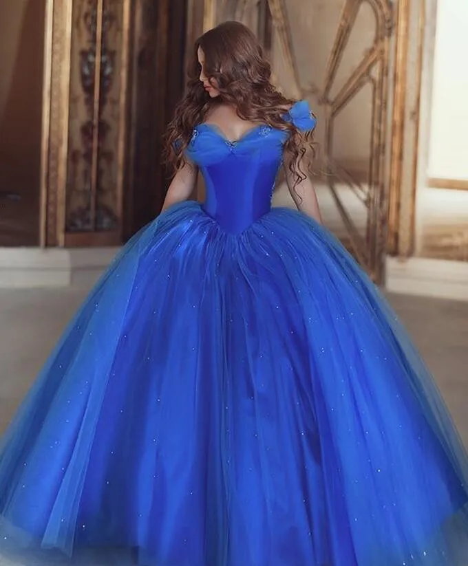Королевский синий Паффи Дешевые Бальные платья бальное платье с открытыми