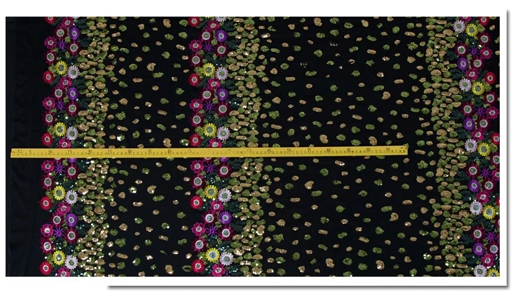 

1 yard mixed colors sequins lace fabric on black netting embroidered evening/bridal/stage dress, embroidery colorful lace fabric