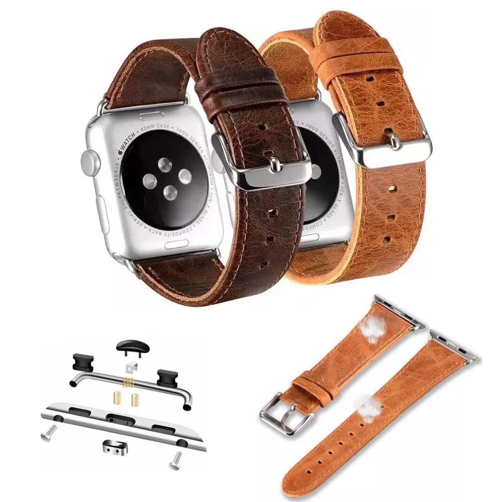 

Crazy Horse Vintage Genuine Leather Strap For Apple Watch Series 4 3 2 1 Band for iWatch 44mm 42mm 40mm 38mm Wrist Watchband