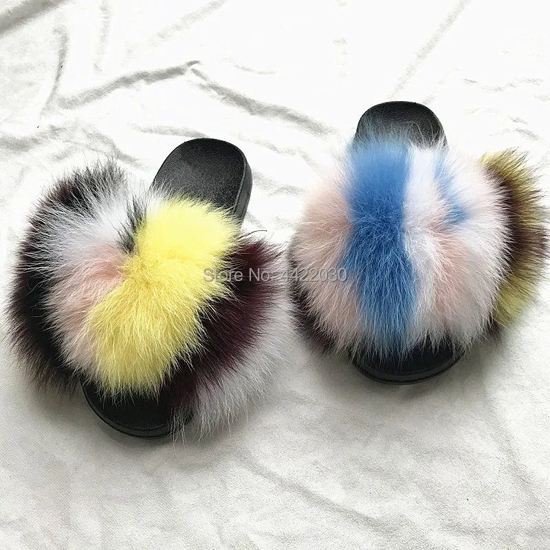 Новинка женские меховые шлепанцы с натуральным лисьим мехом высокое качество