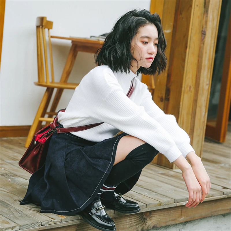 Harajuku 2017 Autumn Korean Fashion Turtleneck Sweater Lantern Sleeve Kawaii Female Clothing High-quality Preppy Style Pullovers | Женская