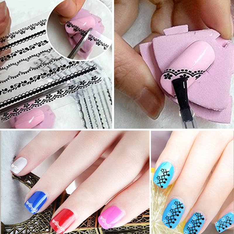 

2017 New 30 Sheets/Lot White Black Lace Nail Stickers 3D Mix Design Nail Sticker Art Decal DIY Manicure Decoration