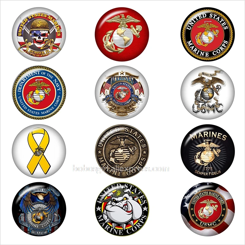 Usmc морская армия стеклянная кнопка оснастки ювелирные изделия DIY круглые фото Кабошоны с плоской обратной стороной DA1298 - Окраска металла: 12pcs Mixed Set