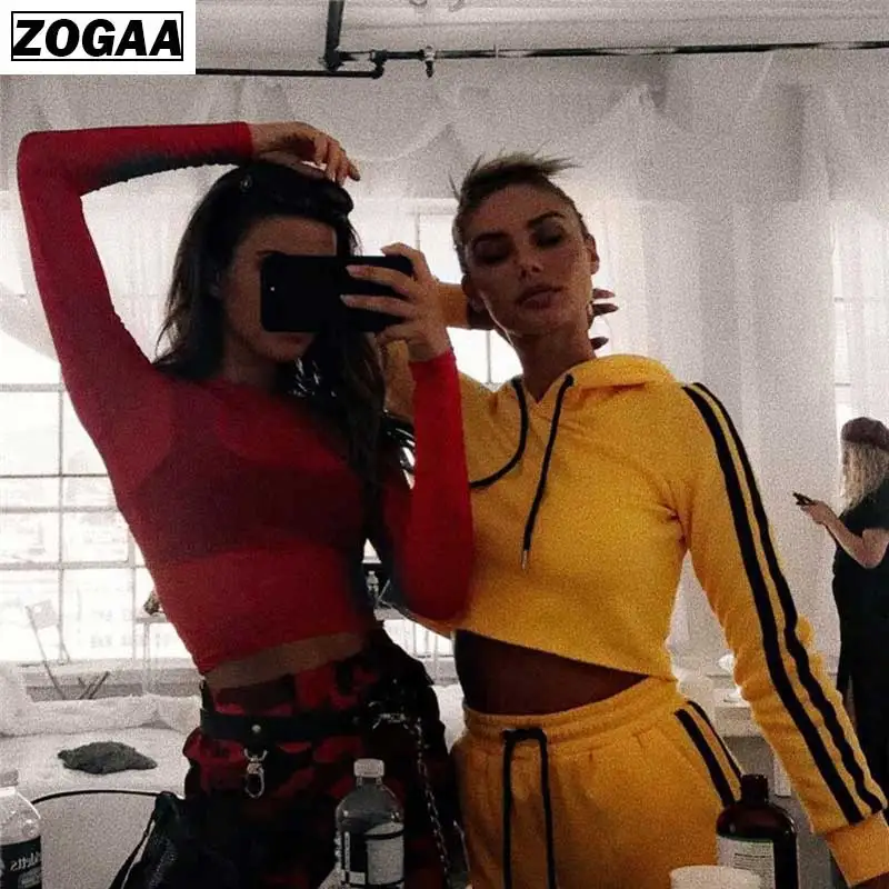 Женский спортивный костюм ZOGAA сексуальный комплект из двух предметов топ и штаны