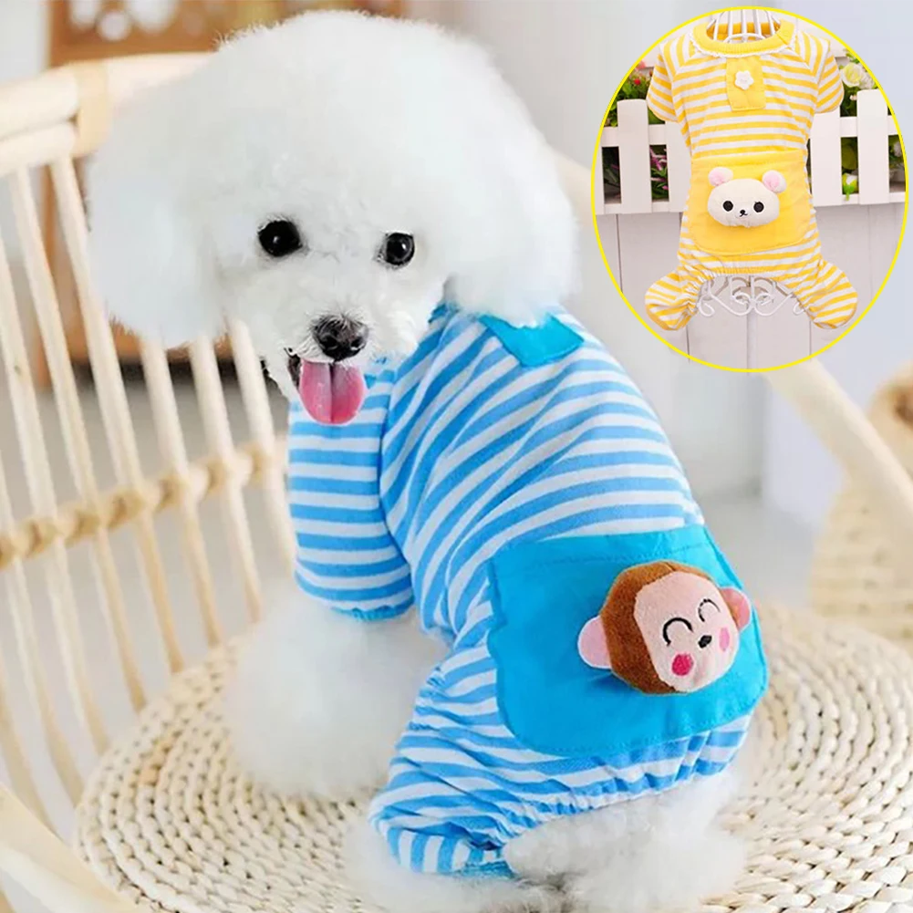 2 Colors Cute Stripes Dog Jumpsuit Pajamas Coats Clothes Pet Apparel | Дом и сад