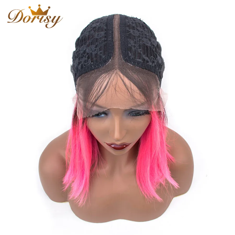 Короткие парики из человеческих волос цветной Ombre 1B/розовый кружевной парик для
