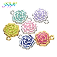 juya diy enamel jewelry supplies hand made oil drop goldsilver color rose flower charms pendant for diy craft jewelry making