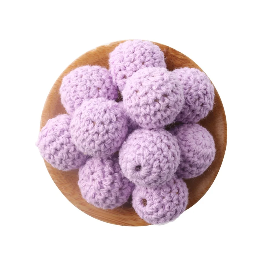 Light Purple Crochet 20 мм, 5 шт., деревянные бусины для вязания крючком, жевательные бусины, сделай сам, Прорезывание Зубов, ожерелье для соски, цепочки, аксессуары, деревянные прорезыватели, детские товары, игрушки - Цвет: Light Purple Crochet
