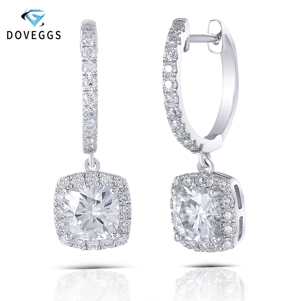 DovEggs, Стерлинговое Серебро 925 пробы, 2.74CTW, центр, 6*6 мм, цвет GH, срез для подушки, Муассанит, Halo, серьги-кольца для женщин