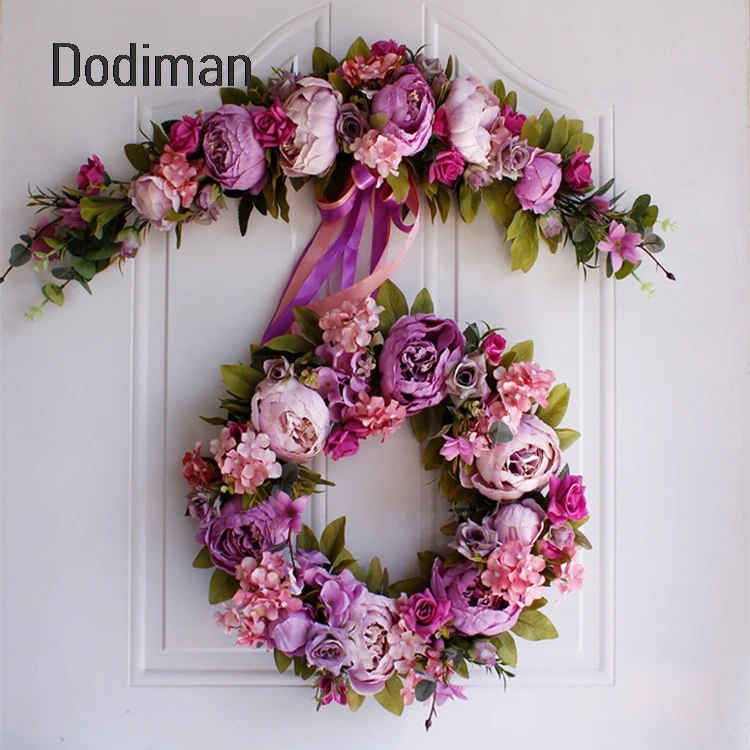 

1Pc Silk Peony Flowers Wreaths Wall Decor Hangings Perfect Quality Artificial Garland For Wedding decoration Home Party Decor
