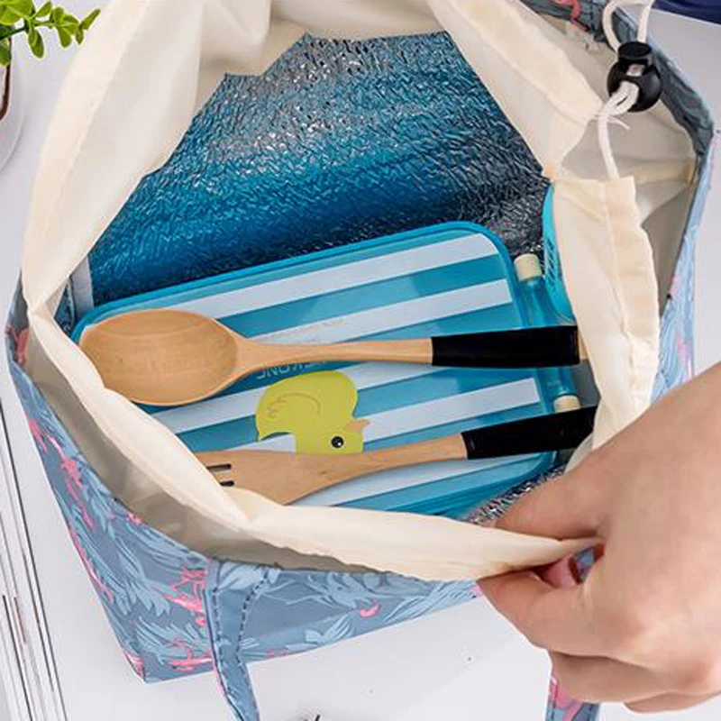 Портативная Термосумка для ланча в полоску с фламинго Теплоизоляционный Ланч