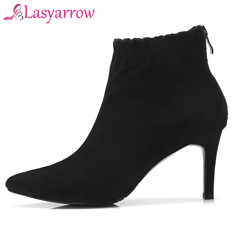 

Lasyarrow Ankle Boots For Women High Heels Pointed Toe Wedding Shoes Zipper Botas Mujer Pleated Fashion Sexy Short Boots F497