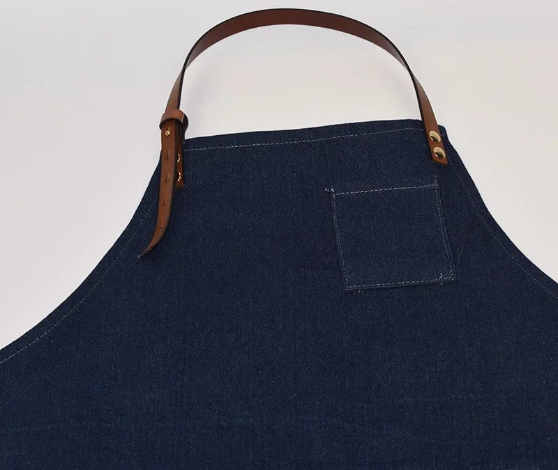 

Denim Kitchen Cooking Apron with Adjustable Cotton Strap Large Pockets Blue Barista Men and Women Homewear