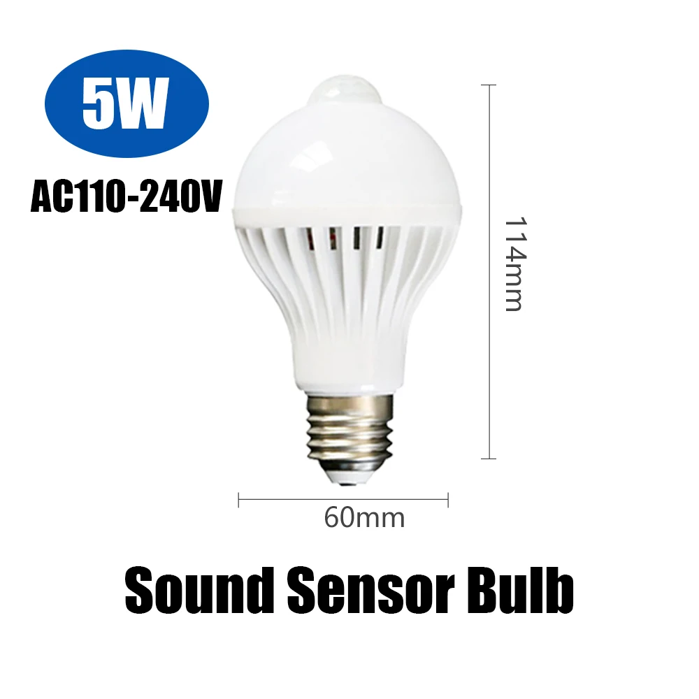5W Sound Sensor Bulb E27 светодиодный PIR датчик движения, умный светильник, лампа 5 Вт 7 Вт 9 Вт AC 110 В 220 В, светодиодный ночник, инфракрасный звуковой светильник для дома, лестницы - Испускаемый цвет: 5W Sound Sensor Bulb
