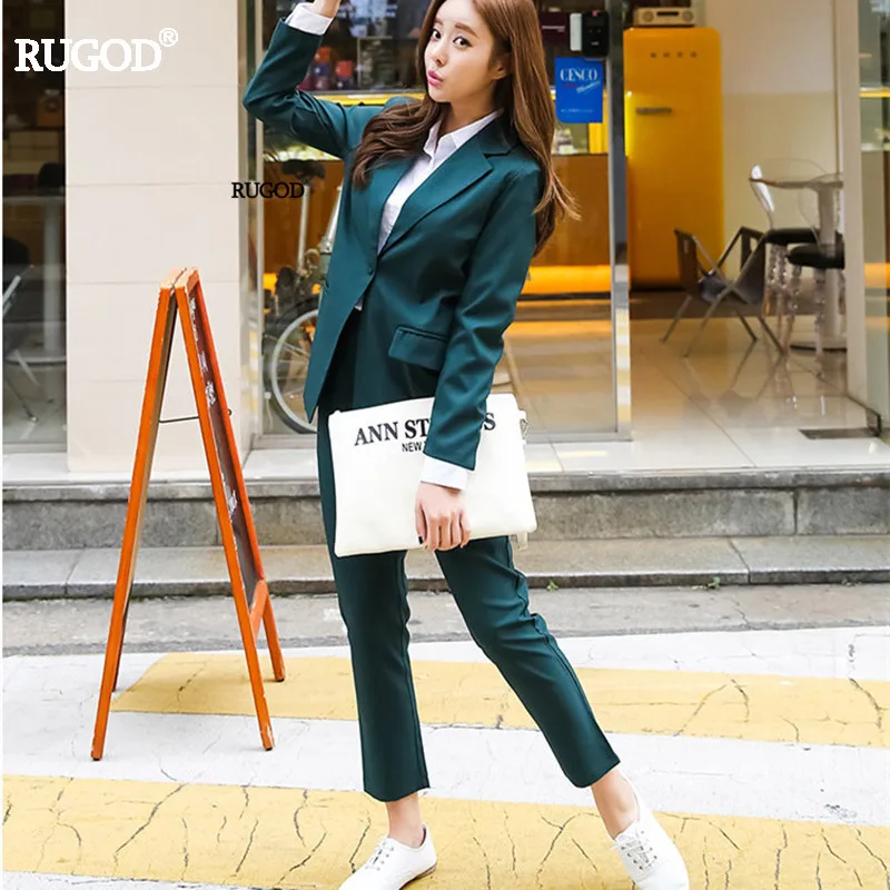 Женский костюм Rugod из блейзера и брюк повседневные Элегантные женские брючные
