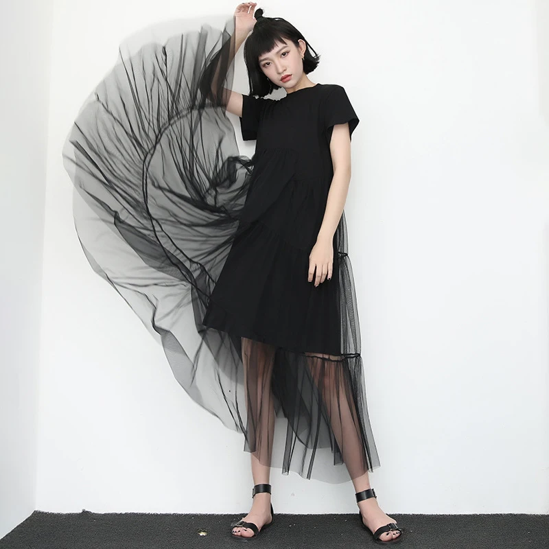 Платье с коротким рукавом TWOTWINSTYLE летнее асимметричное платье высокой талией и