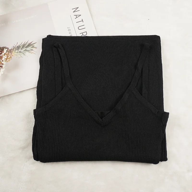 2019 New Women Spaghetti Strap Dresses Sexy Split V-Neck Long Knitted Dress Female Sleeveless Bodycon Tank Vestidos | Женская одежда