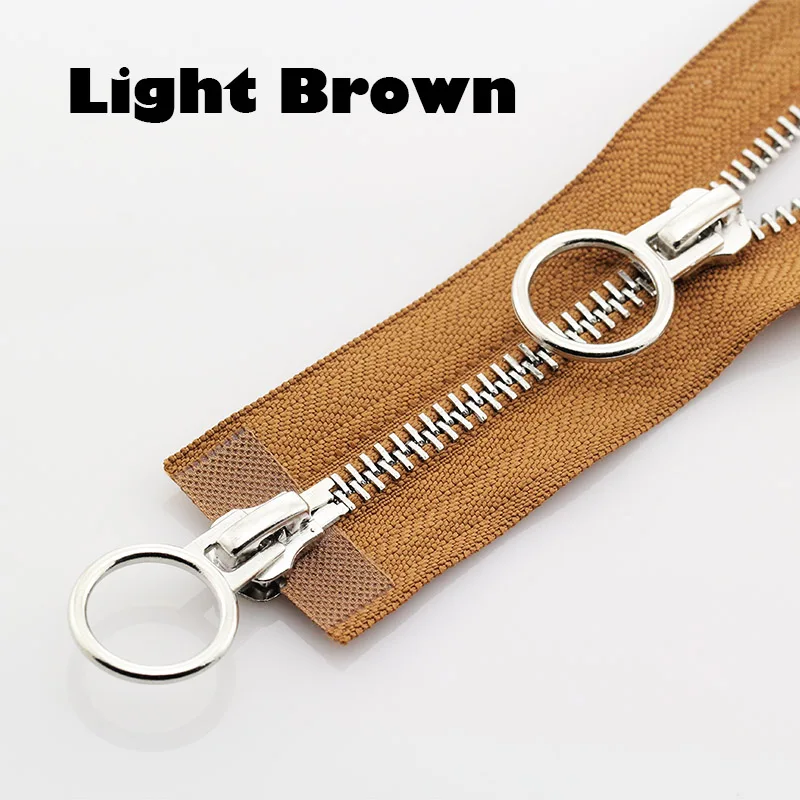 Light Brown 5# разъемная застежка-молния двойной круг ползунки 60/70/80/90/100/120/150 см автоматический металлический замок застежки-молнии - Цвет: Light Brown