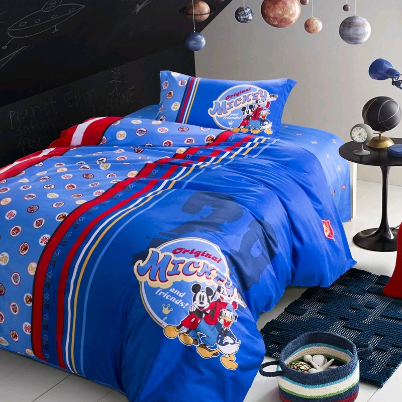 

Disney Royal Blue Red Striped Mickey Mouse Duvet Comforter Covers Pillowcases for Children Bedroom Decor Twin Single Queen Size