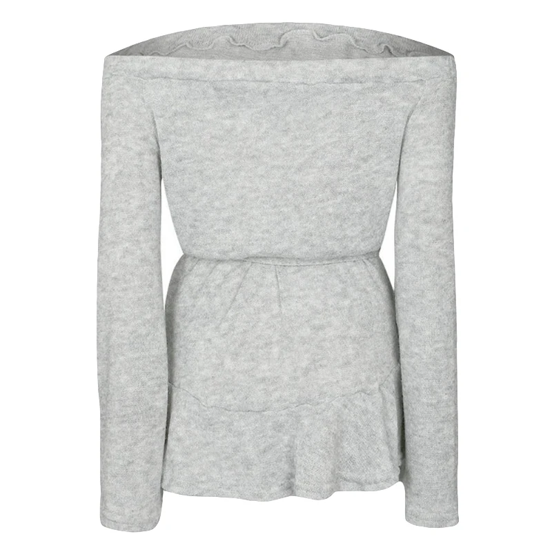 Sexy Off Shoulder Knitted Sweater Women Brand Gray Pullovers Knitwear Autumn Winter Jumper Pull Femme Basic Top | Женская одежда