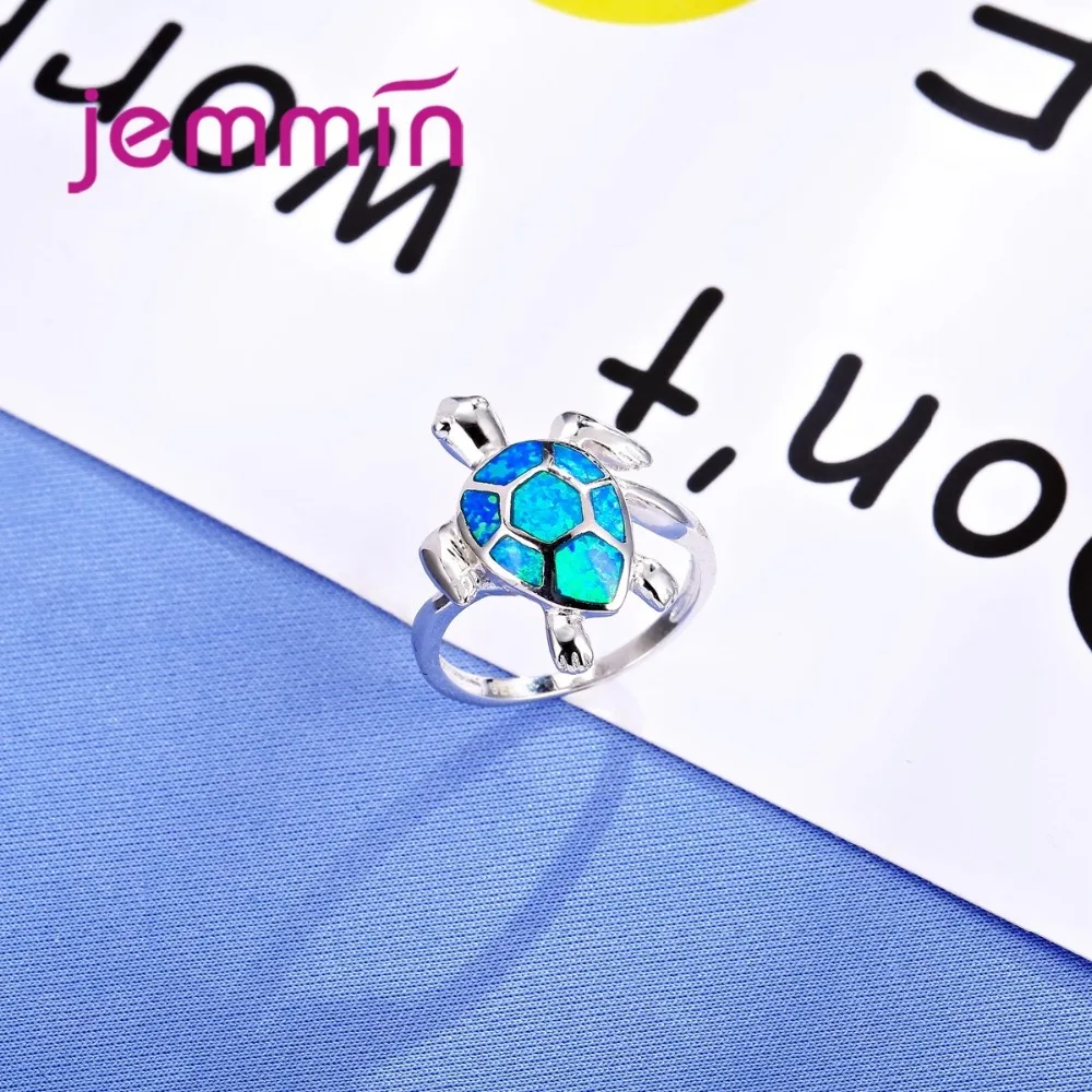С изображениями черепахи Форма с голубым опалом камень вечерние кольца для