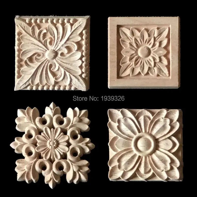 Новинка 2 шт. Цветочная резьба по дереву натуральная древесина аппликации для