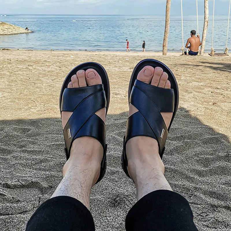 Leather Men's Sandals Summer Sandals Dual-use Men's Casual Cool Shoes First Layer Leather Men's Breathable Sandals And Slippers
