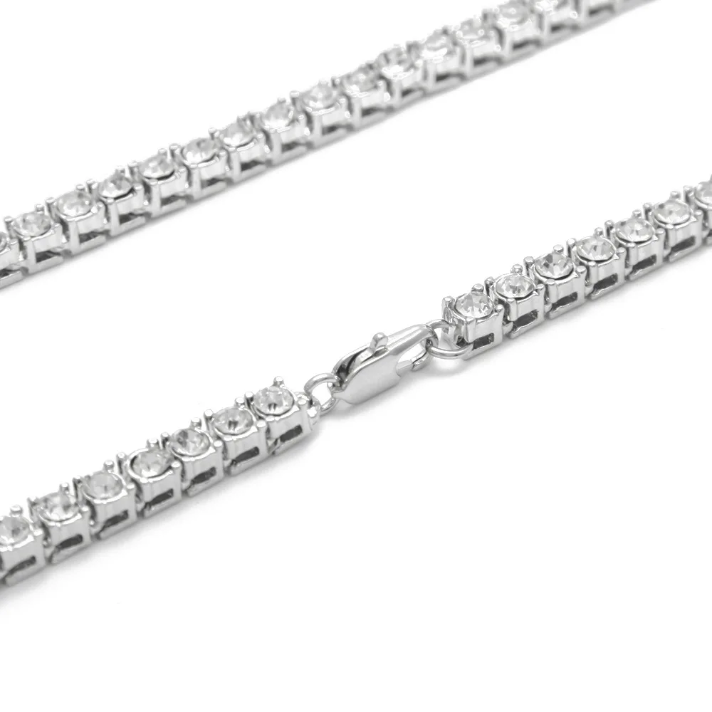 Хип-хоп ожерелье Bling Iced Out Кристалл Стразы ожерелье s для мужчин 5 мм Ширина серебро черный золотой цвет 1 Ряд теннисные цепи ожерелье