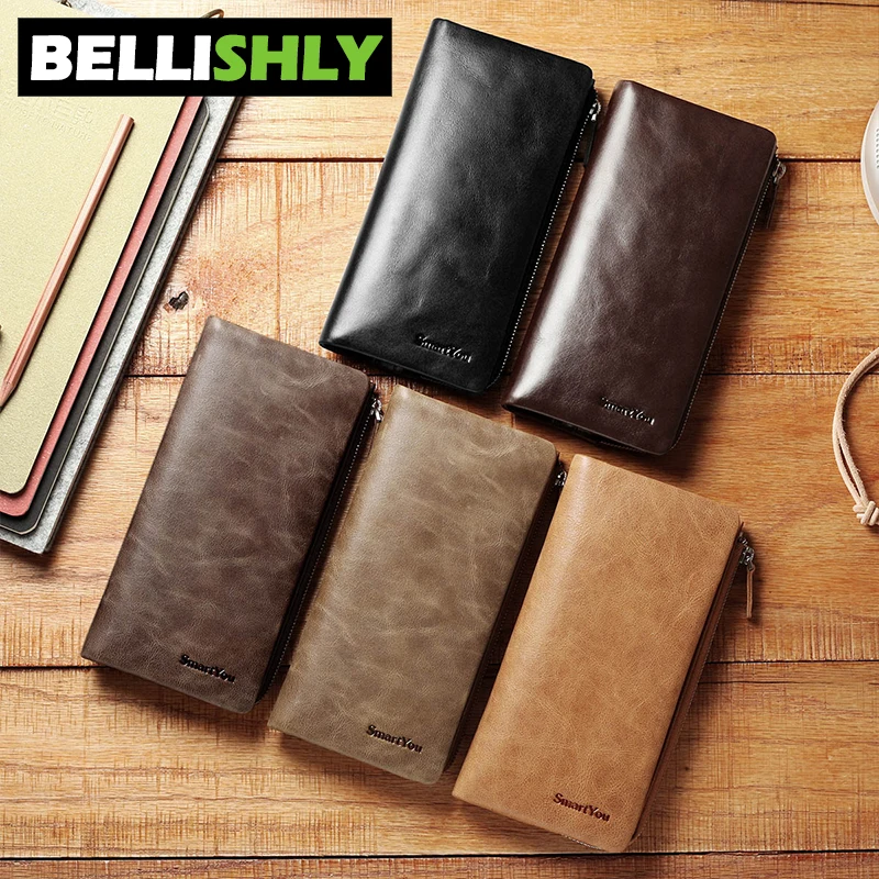 Bellishly 2019 portemonnee mannen мужской кошелек из натуральной кожи винтажный Модный Длинный
