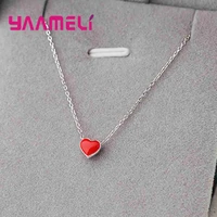 sweet girl 925 silver choker necklace red heart long chain necklaces for women small heart necklaces pendants jewelry